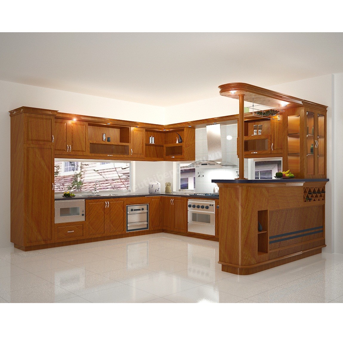 Tủ bếp gỗ xoan đào Hoàng Anh Gia Lai GL365-A1-9